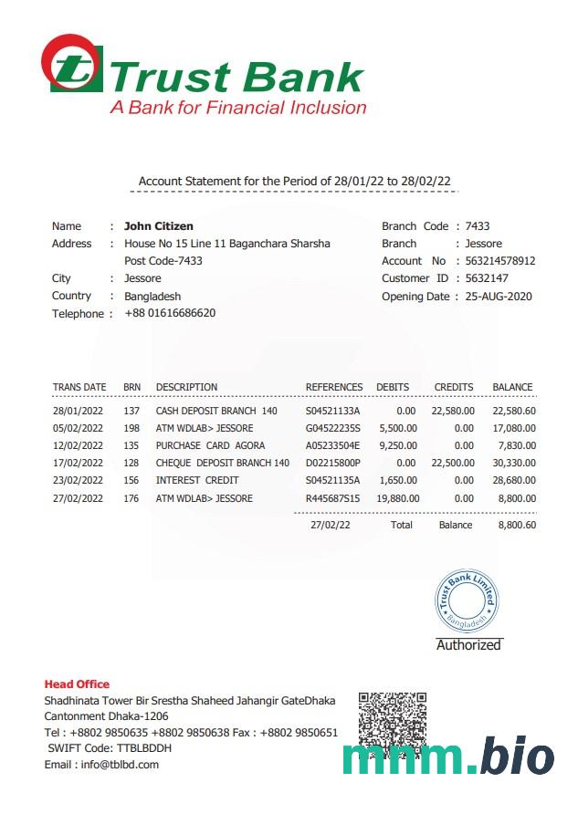 Bangladesz Sonali wyciąg bankowy łatwy do wypełnienia szablon w formacie Excel i PDF